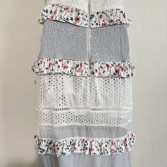 Lulus Lost In Lunar M Florance Cottagecore Linen Cotton Eyelet Tiered Maxi Dress - Picture 10 of 14